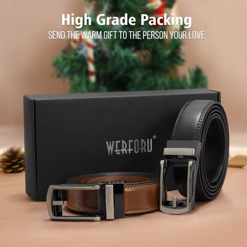 WERFORU Men's Ratchet Belts, 2 Pack Leather Belts for Men Dress and Casual with Automatic Buckle - Image 4